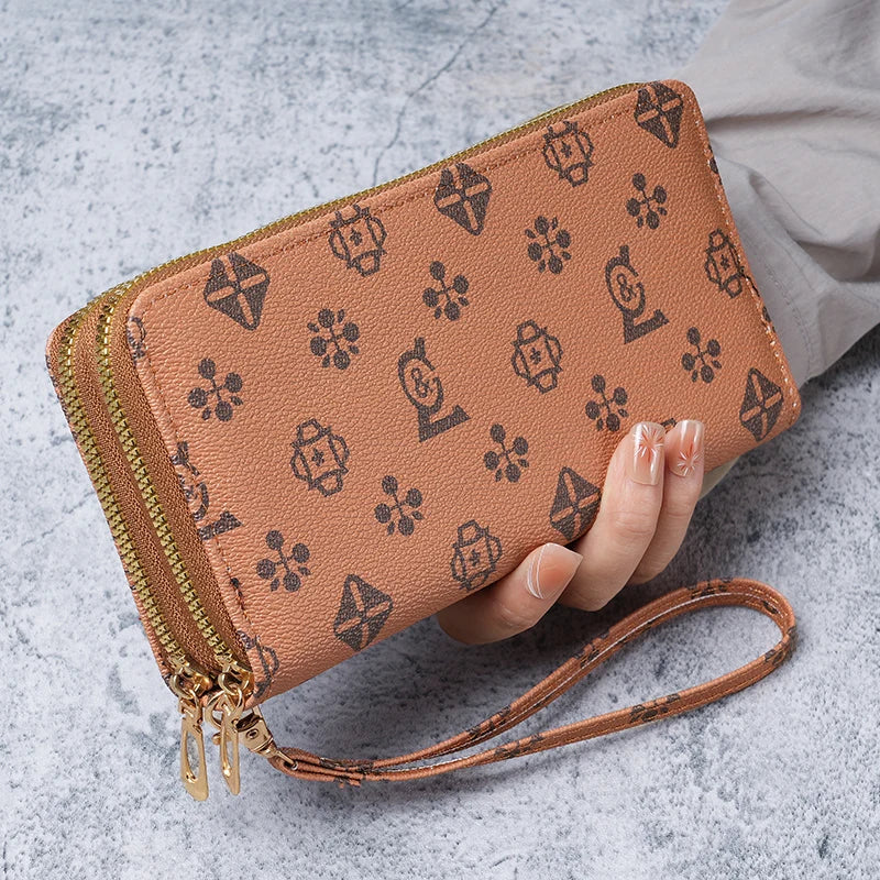 Carteira longa com zíper duplo para mulheres, carteira feminina, grande capacidade, nova moda