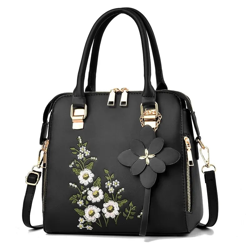 Bolsa feminina com detalhe floral, bolsa com zíper na moda para trabalho, bolsa tiracolo casual, bolsa floral para decoração