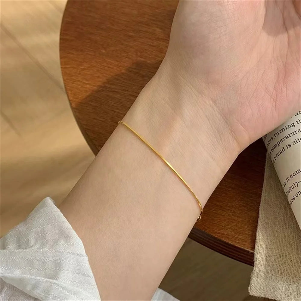 Novo ultra-fino aço inoxidável cobra corrente pulseira cor de ouro simples pulseira para mulheres ins moda jóias acessórios