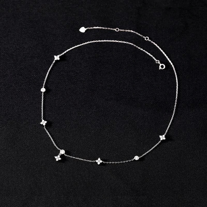 925 prata esterlina quatro folhas flor zircão colar para mulheres gargantilha clavícula corrente jóias finas presente de casamento