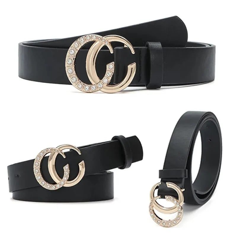 Cinto Elegante com Fivela Dourada e Strass