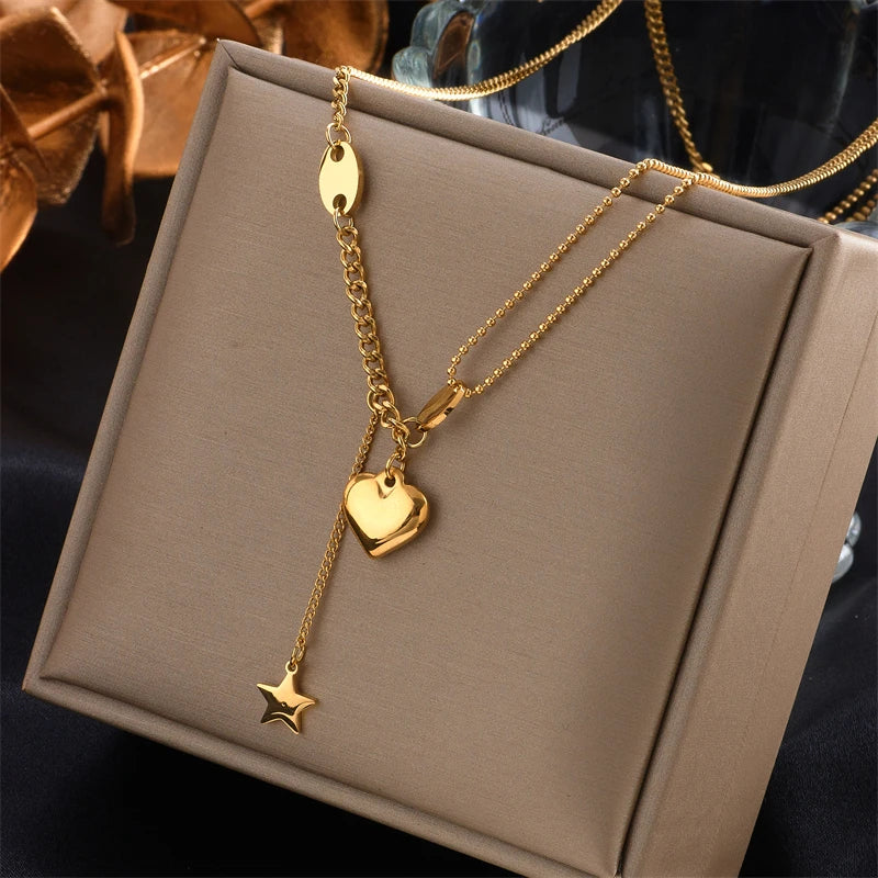 Xiyanike 316l aço inoxidável cor de ouro amor coração colares para mulheres gargantilhas 2021 tendência moda festival festa presente jóias