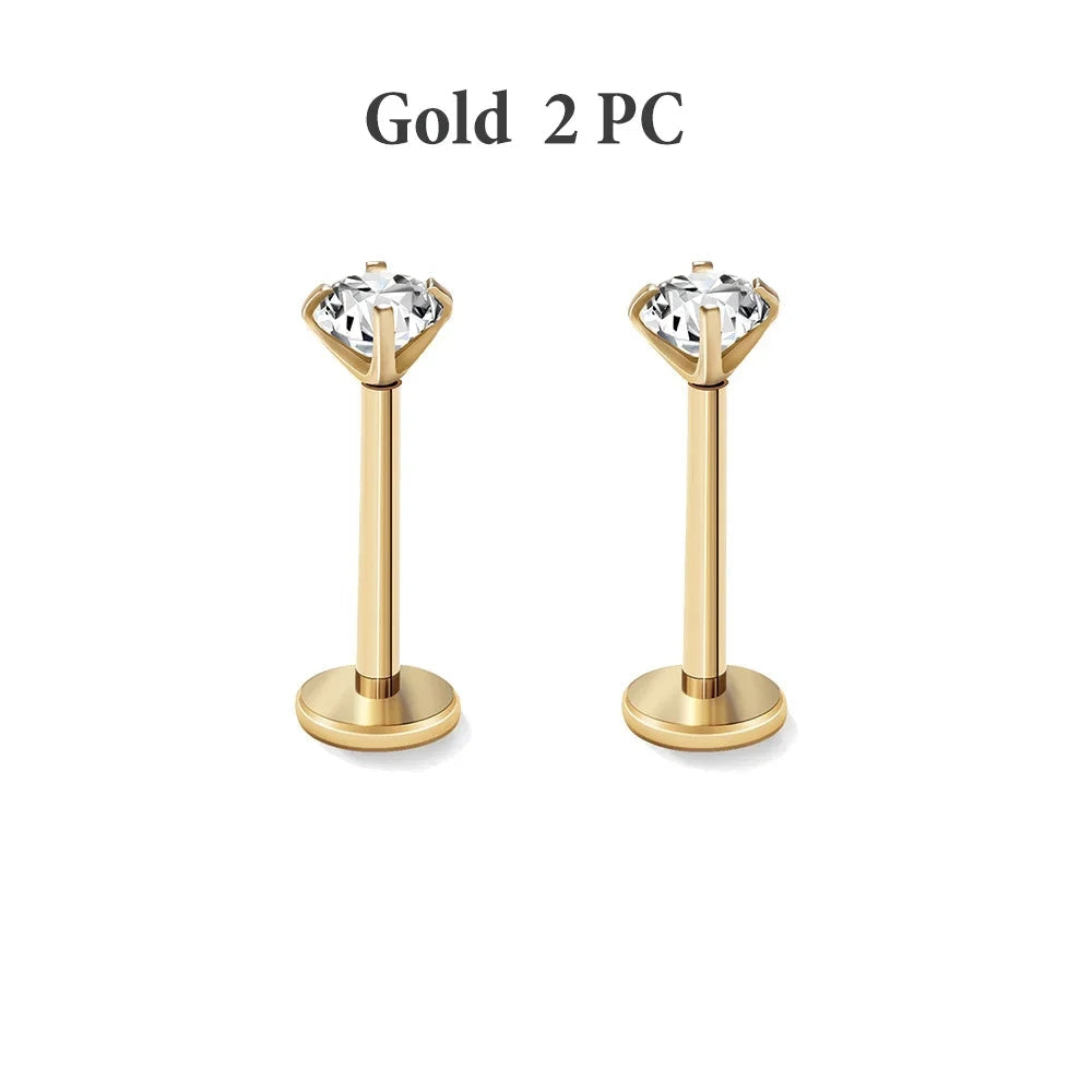 Brincos de Aço Inoxidável com Zircão 18K