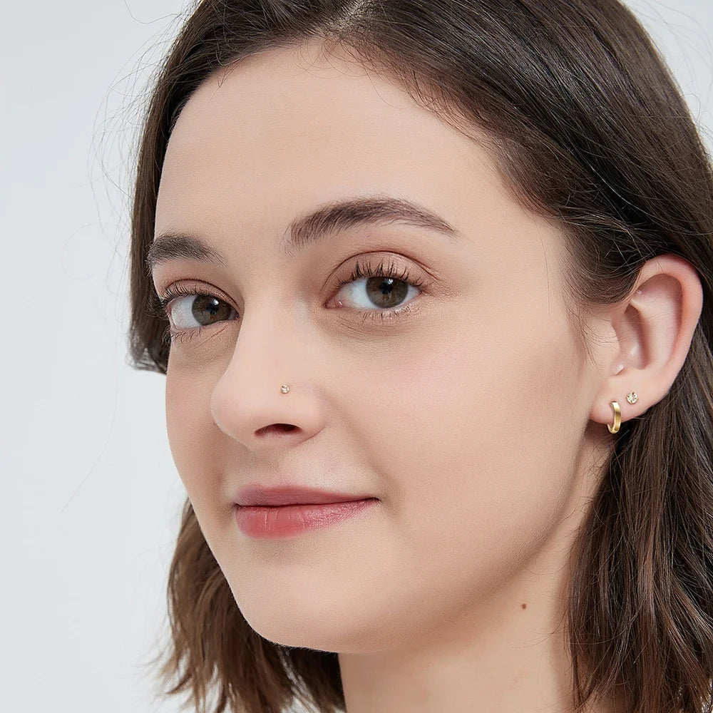 Brincos de Aço Inoxidável com Zircão 18K