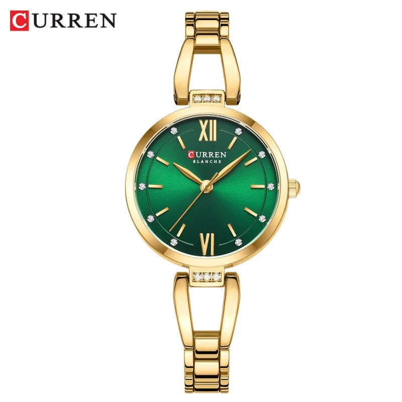 CURREN-Relógio de Pulseira de Aço Inoxidável Feminino, Quartzo, Elegante, Strap, Strass, Simples, Presentes, Senhoras, Moda, 9092