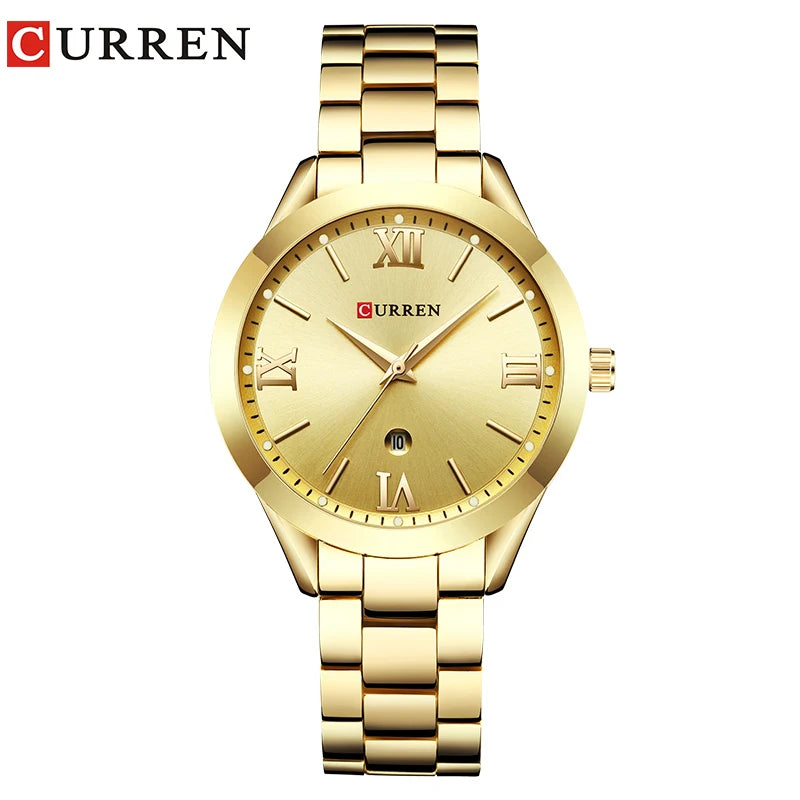 Curren-relógio de ouro feminino, pulseira de aço criativa, relógios femininos, relógio feminino