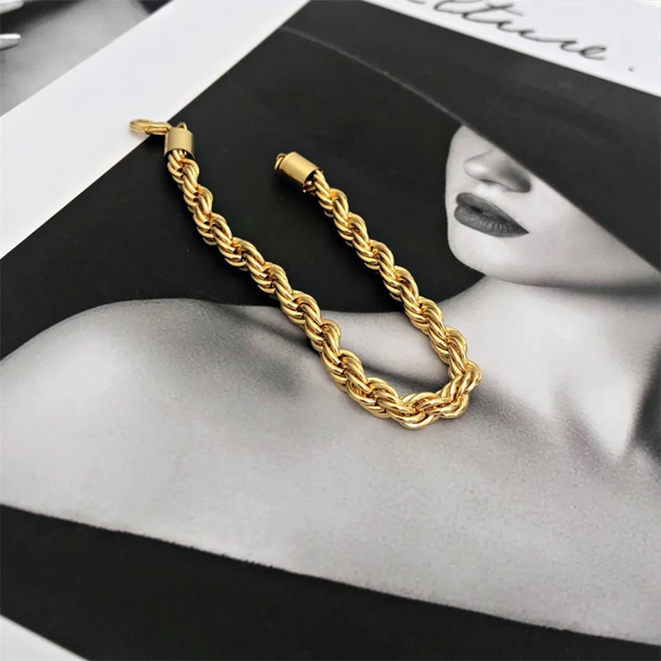 Manco corda torcida chian pulseira para mulher hip hop punk 4mm cor de ouro aço inoxidável colar moda jóias