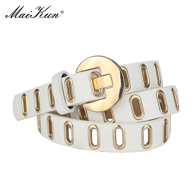 Maikun-Grunge PU cinto de couro com furo ajustável para mulheres, cintos punk, fivela de liga, novo