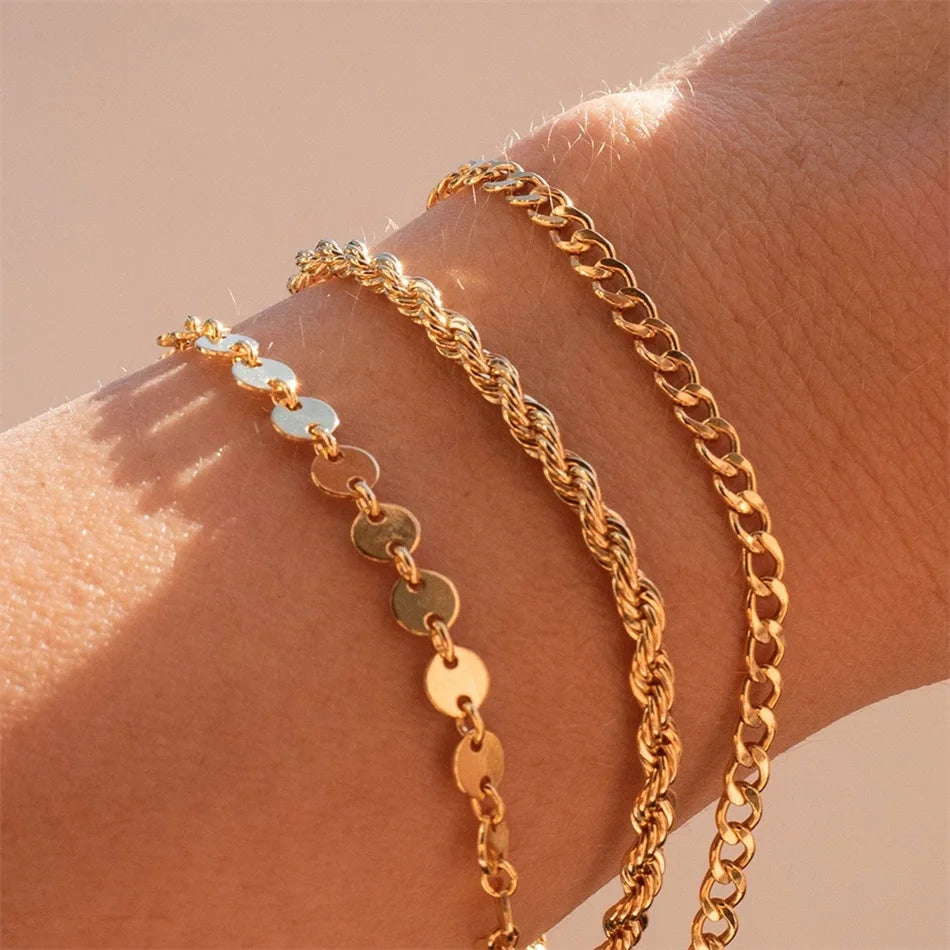Manco corda torcida chian pulseira para mulher hip hop punk 4mm cor de ouro aço inoxidável colar moda jóias