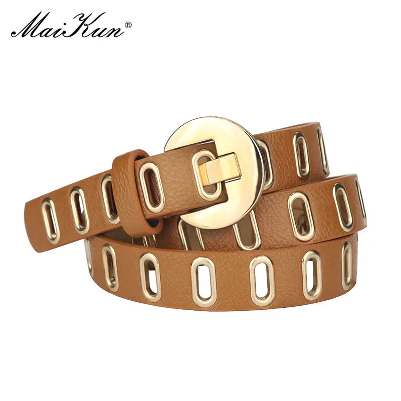 Maikun-Grunge PU cinto de couro com furo ajustável para mulheres, cintos punk, fivela de liga, novo