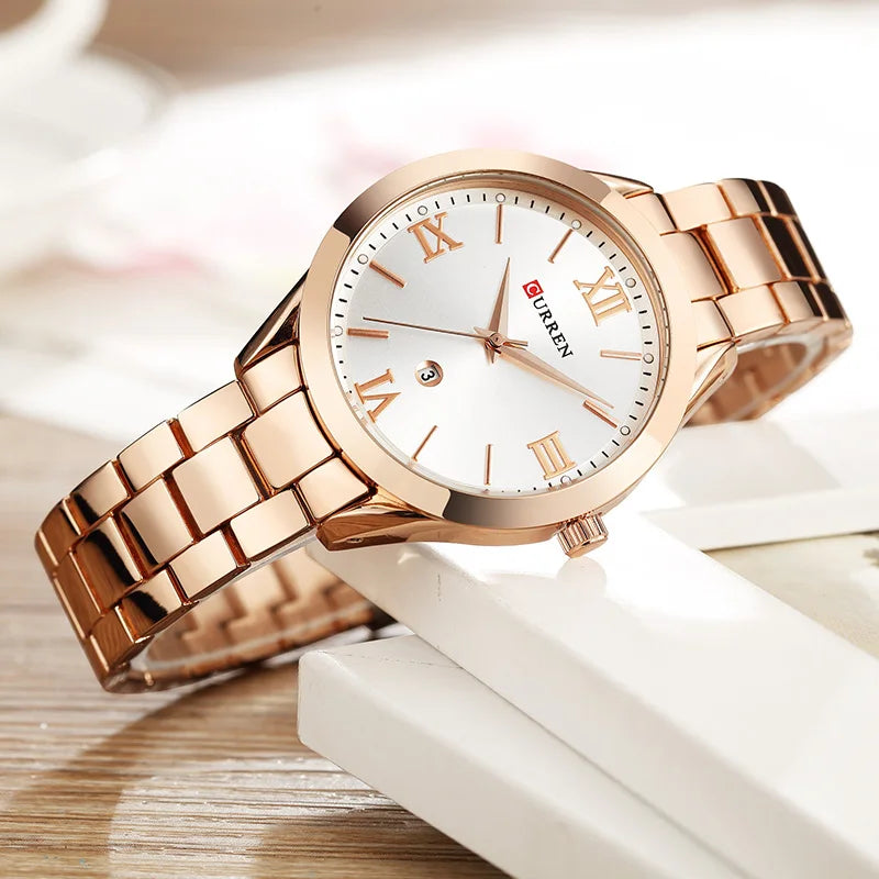Relógio Feminino Luxo Curren com Pulseira de Aço
