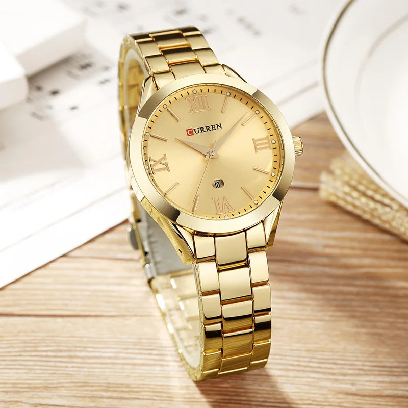 Relógio Feminino Luxo Curren com Pulseira de Aço