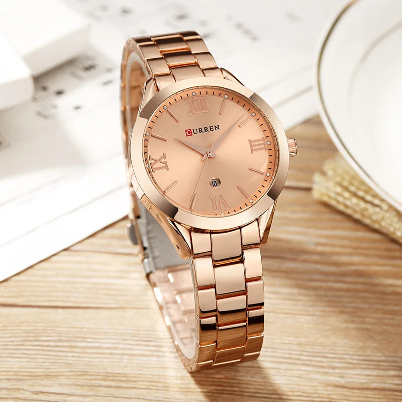 Relógio Feminino Luxo Curren com Pulseira de Aço