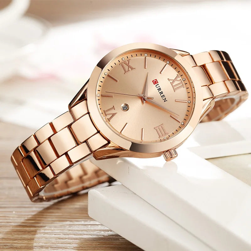 Relógio Feminino Luxo Curren com Pulseira de Aço