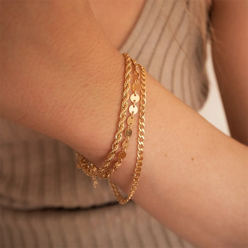 Manco corda torcida chian pulseira para mulher hip hop punk 4mm cor de ouro aço inoxidável colar moda jóias