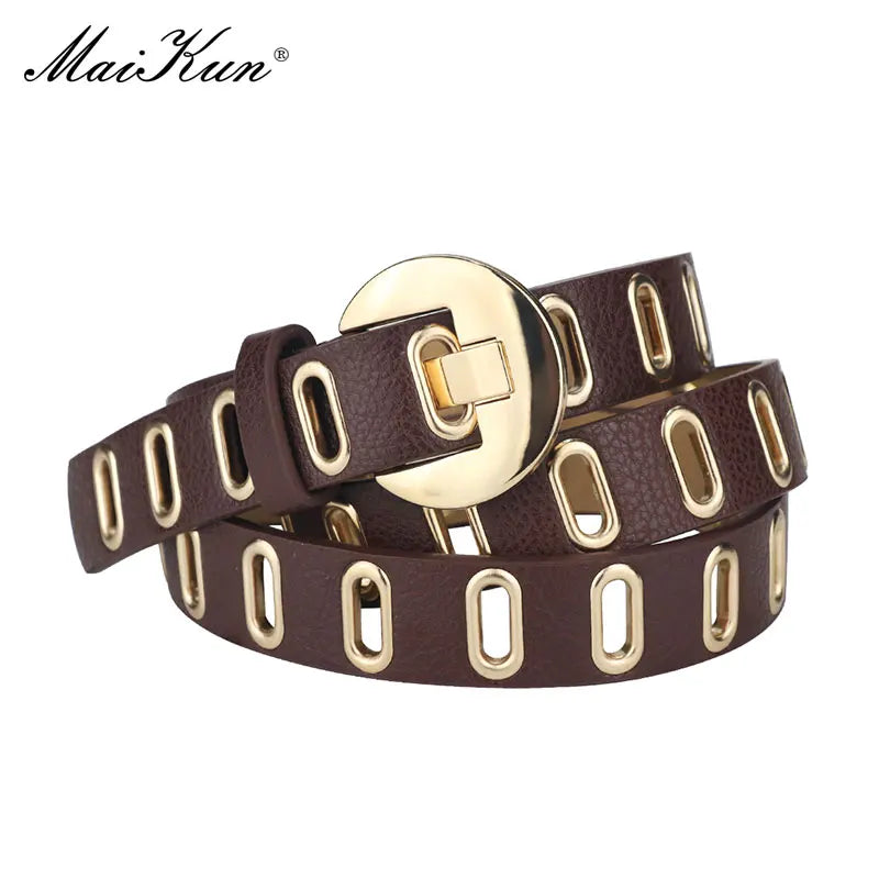 Maikun-Grunge PU cinto de couro com furo ajustável para mulheres, cintos punk, fivela de liga, novo
