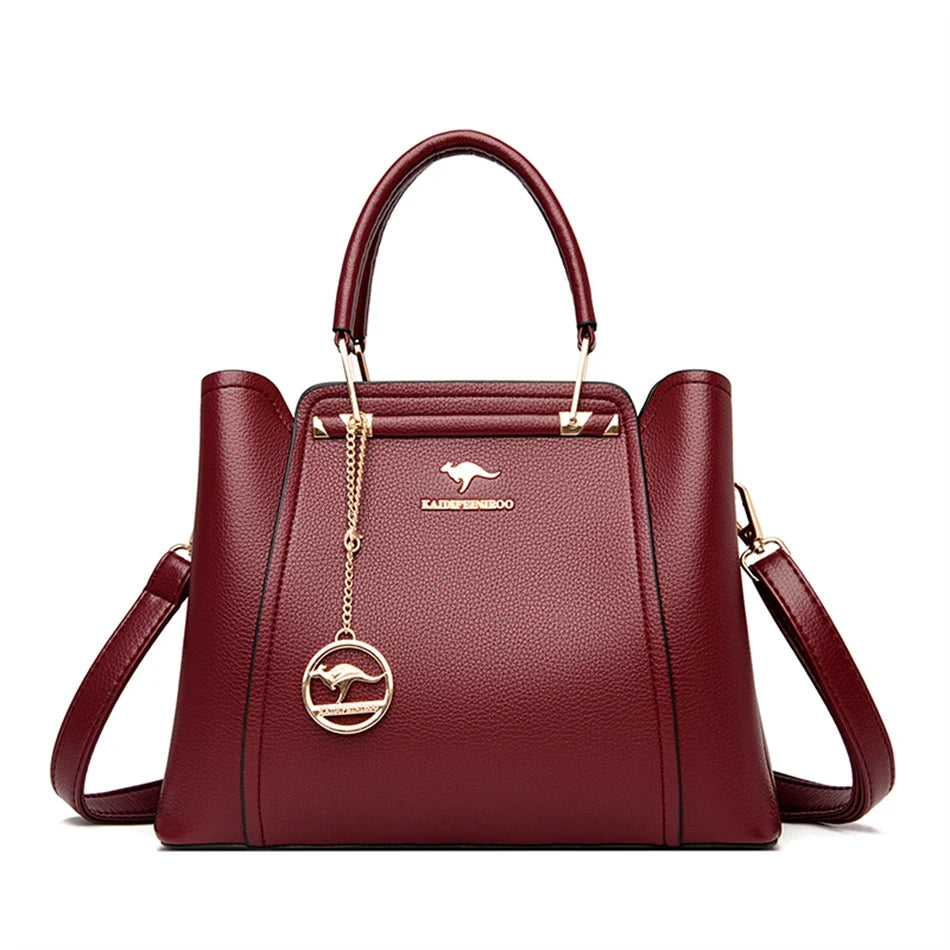 Bolsas de couro macio para mulheres, ombro Crossbody Sac, grande capacidade, compras Messenger Tote, senhoras, marca de luxo, designer, 3 camadas