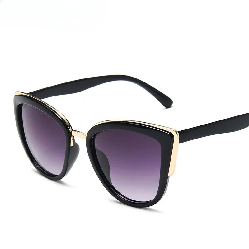 Óculos de sol luxuosos para mulheres Cat Eye Sunglasses, PC com metal, Big, Black, venda rápida, óculos polarizados