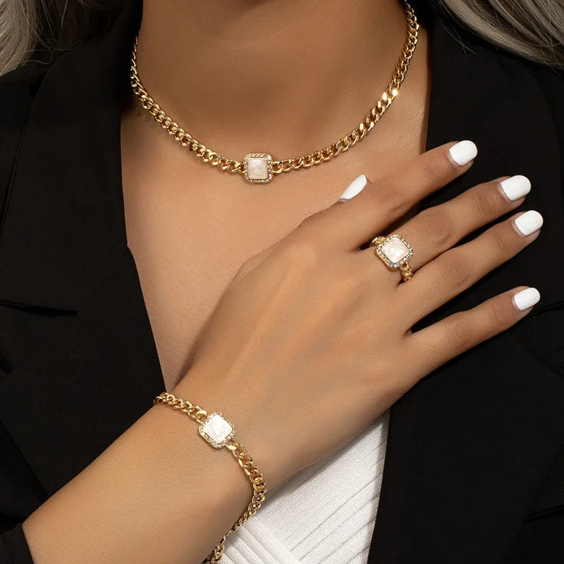 Conjunto Elegante de Joias Geométricas Linda Top