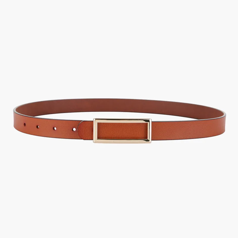 Cinto Elegante de Couro Genuíno com Fivela Dourada