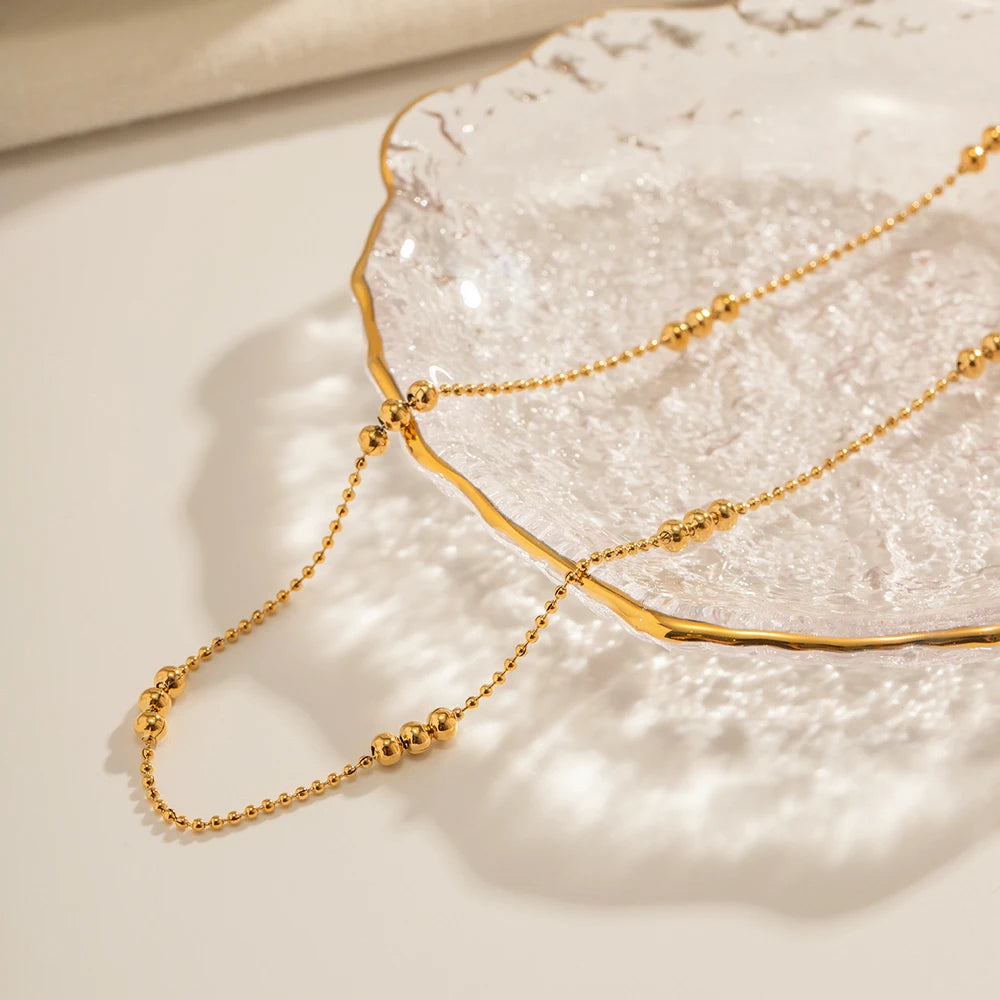 Aço inoxidável 16k banhado a ouro minimalista todo redondo grânulo corrente colar à prova dwaterproof água feminino colar бижутерия presente de festa