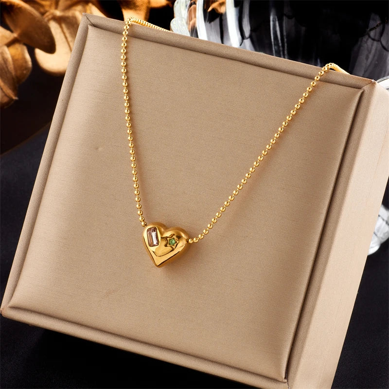 Xiyanike 316l aço inoxidável cor de ouro amor coração colares para mulheres gargantilhas 2021 tendência moda festival festa presente jóias