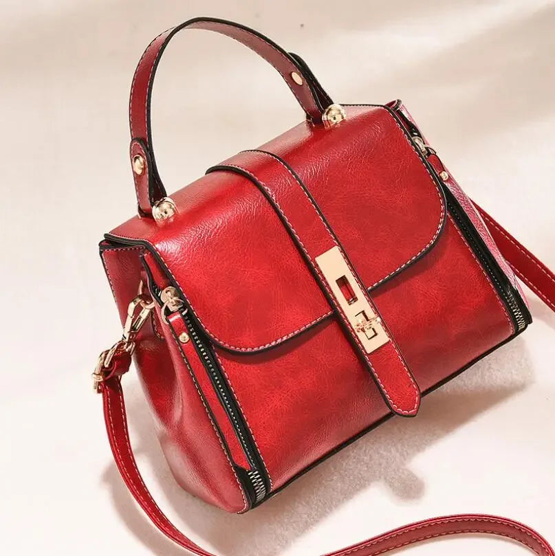 Bolsa de Couro Genuíno Linda Top com Zíper Duplo