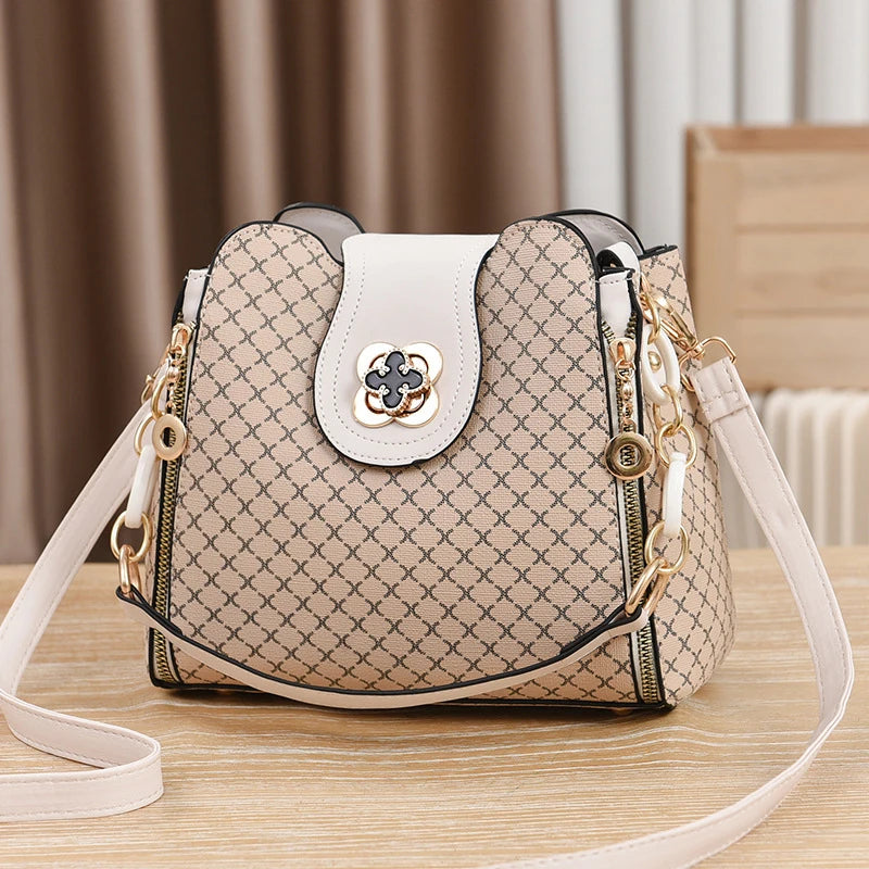 Nova bolsa feminina design de luxo balde ombro crossbody saco flip verificação impressão grande capacidade ombro único straddle saco
