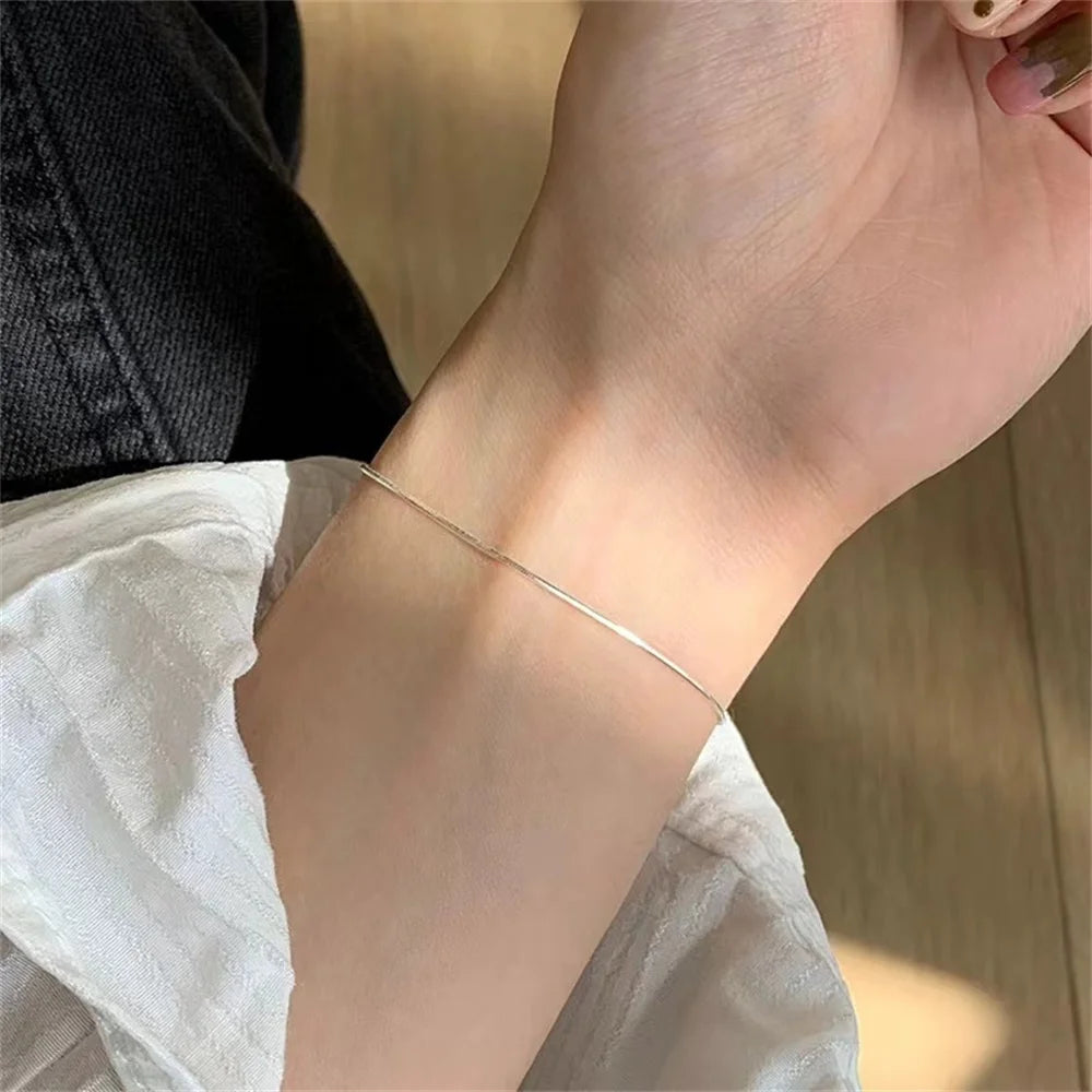 Novo ultra-fino aço inoxidável cobra corrente pulseira cor de ouro simples pulseira para mulheres ins moda jóias acessórios