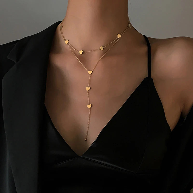 Xiyanike 316l aço inoxidável cor de ouro amor coração colares para mulheres gargantilhas 2021 tendência moda festival festa presente jóias