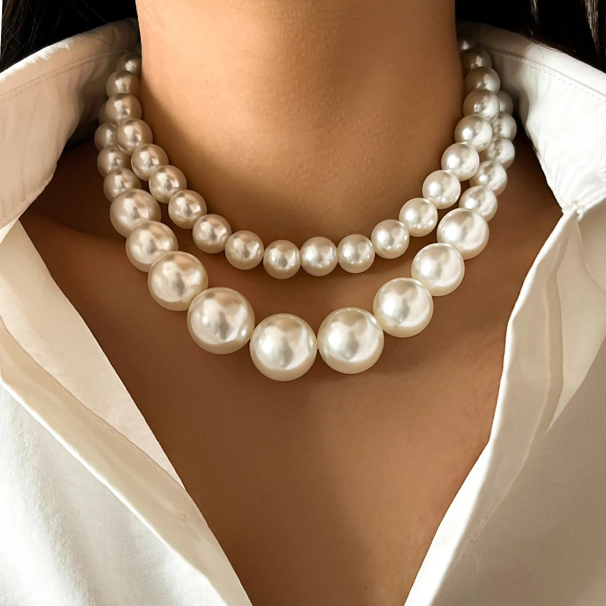 IngeSight.Z-Gargantilha frisada elegante para mulheres, colar de pérolas imitadas, colar para casamento, festa nupcial, presente joias, 2 pçs/set, 2023
