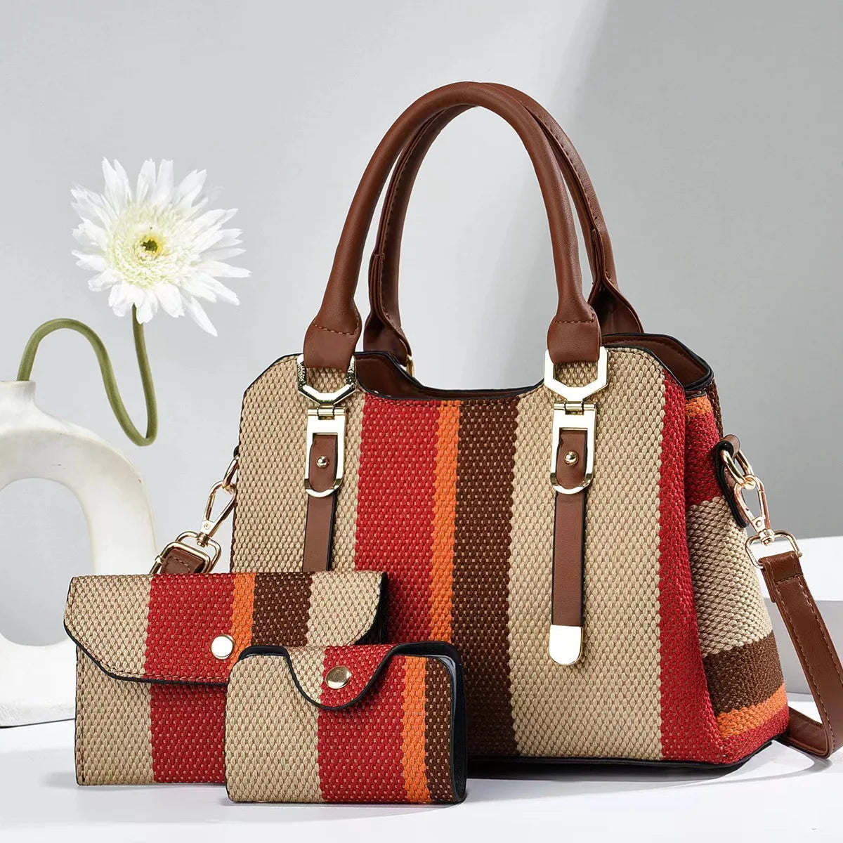 Conjunto Elegante de Bolsas Listradas Linda Top