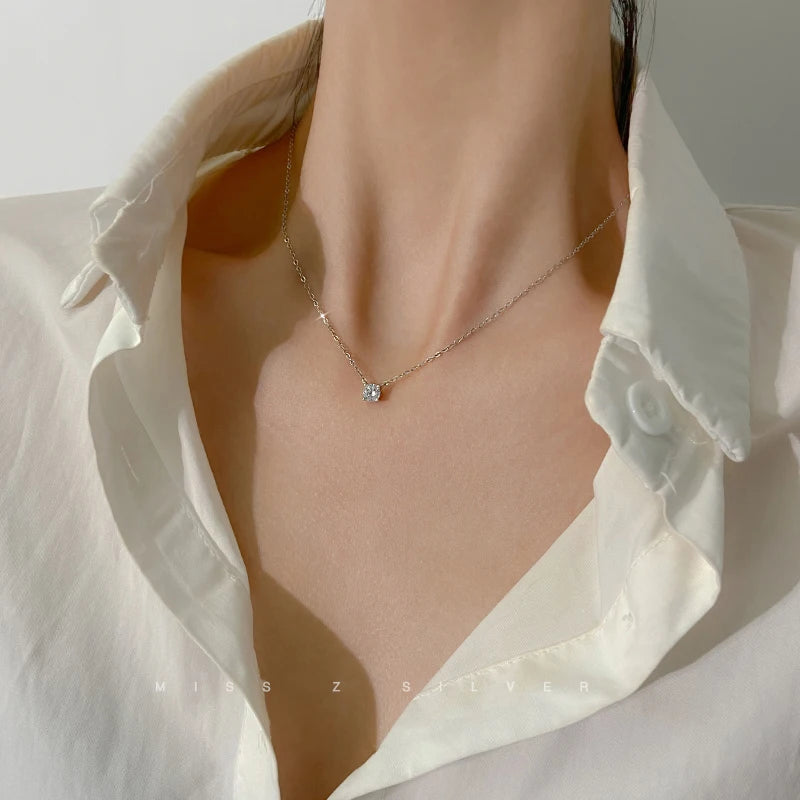 Quente 925 prata esterlina 14k banhado a ouro colar versátil espumante zircão gargantilha clavícula corrente para mulheres jóias de casamento