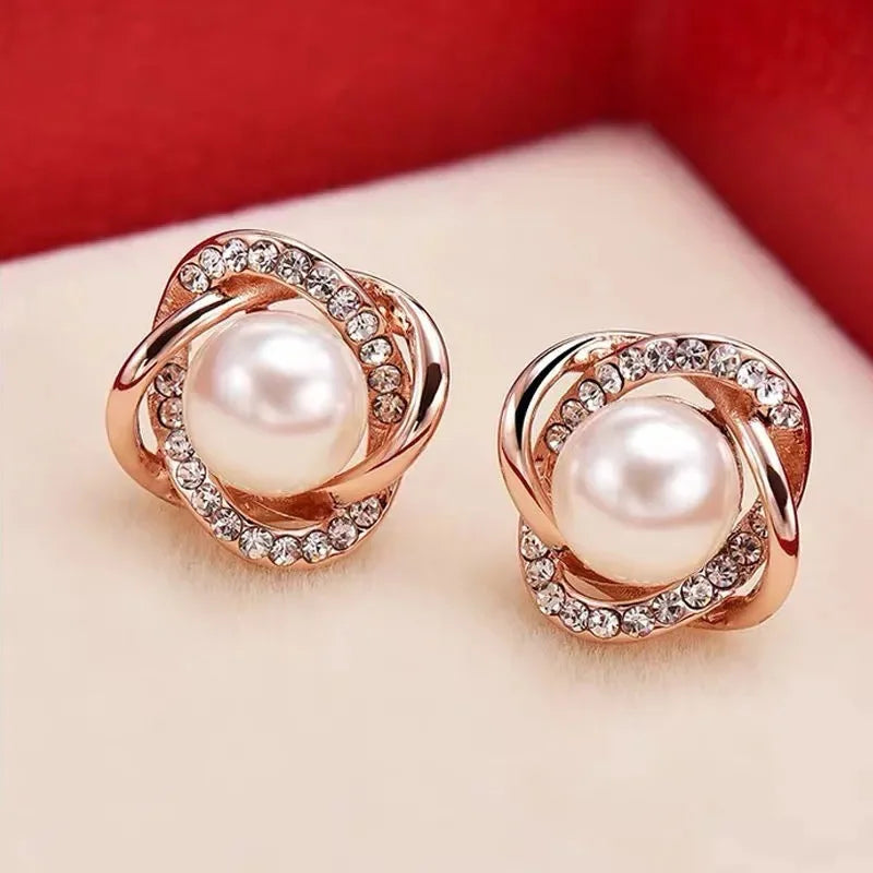 Brincos de ouro 14k de luxo, brincos de ouro real, zircônia, pérola, torção, brincos de luxo para mulheres, pendientes, bijuterias