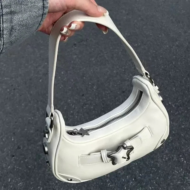 Bolsa Linda Top Estrela Branca de Ombro em Couro