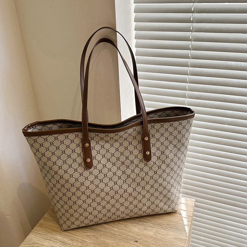 Bolsa de couro PU de grande capacidade para mulheres, bolsa de ombro, sacola versátil, uso casual