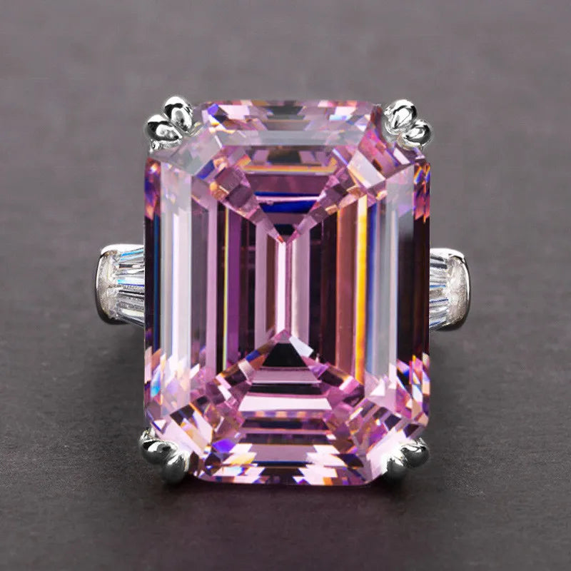 925 Sterling Silver Grande Retângulo Zircão Anéis para Mulheres, Branco e Rosa Anéis, Pedras Brilhantes Disponíveis, Anel De Casamento Nupcial, Qualidade Superior