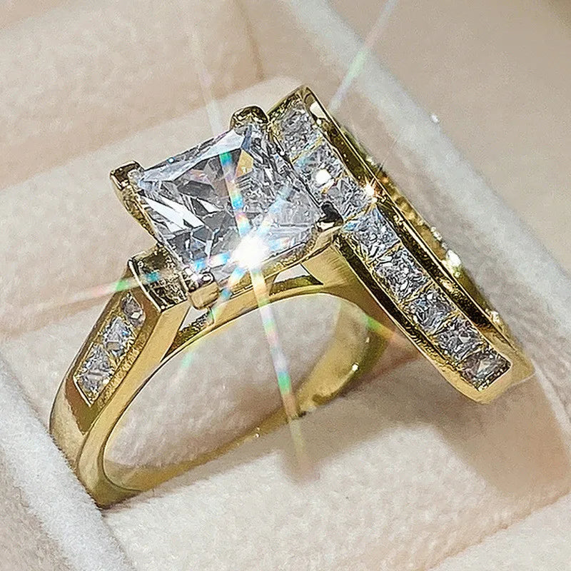 Anel de prata esterlina 925 para mulheres, grande quadrado zircão, pedra cz, noivado e casamento, nova joia