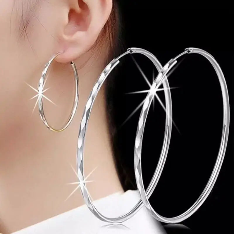 Brincos de argola finos de prata esterlina 925, luxo, 5cm, círculo grande, para mulheres, designer original, festa, casamento, joias, presentes