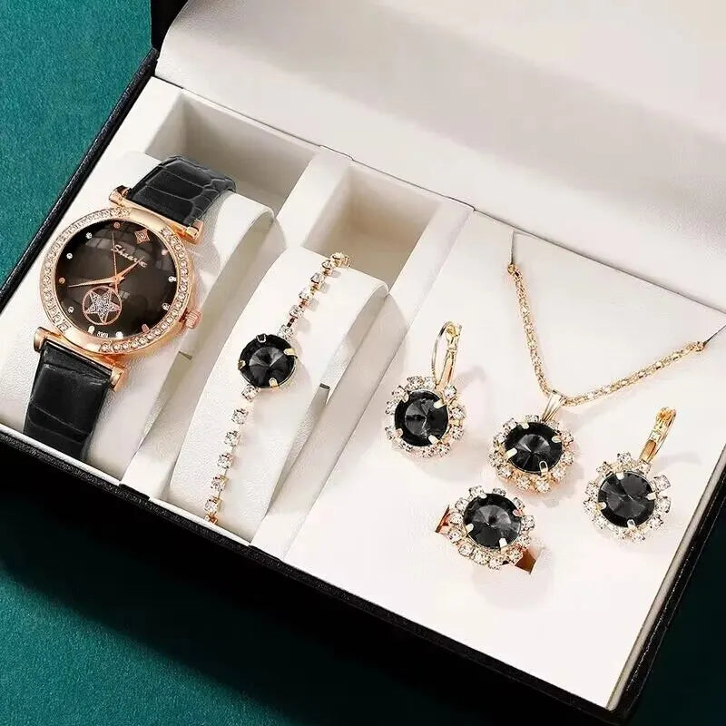 Conjunto Luxo Verde Quartzo Relógio e Acessórios Femininos