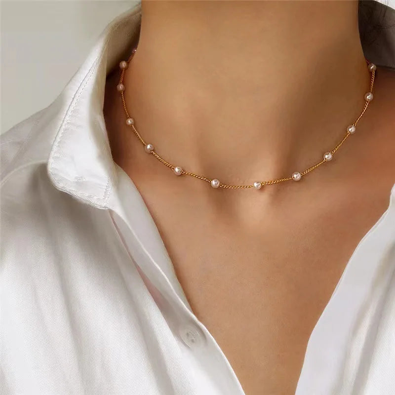 Conjunto de Colar de Pérolas Linda Top 14K Ouro