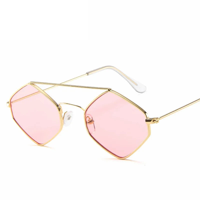 Óculos de sol vintage para mulheres, metal retrô, duplo feixe, óculos Wild Punk, óculos poligonais para o oceano, UV400, moda