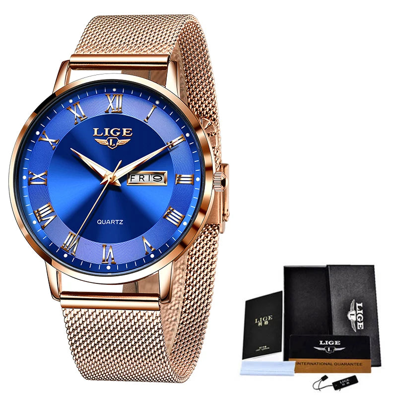 LIGE-Relógio Pulseira de Aço Criativo Feminino, Senhoras Relógios de Luxo, Relógio Impermeável Feminino, Novo, 2022