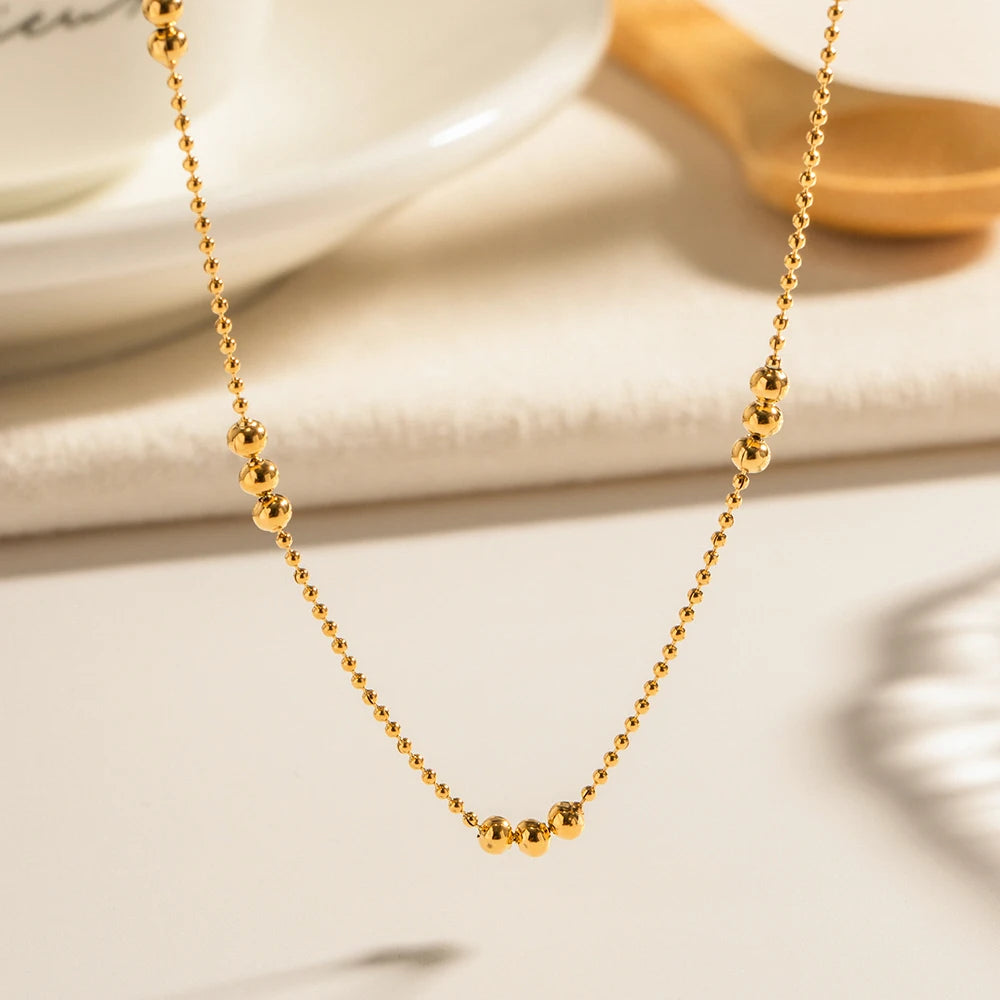 Aço inoxidável 16k banhado a ouro minimalista todo redondo grânulo corrente colar à prova dwaterproof água feminino colar бижутерия presente de festa