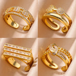 Anel Dourado Geométrico de Dupla Camada Linda Top