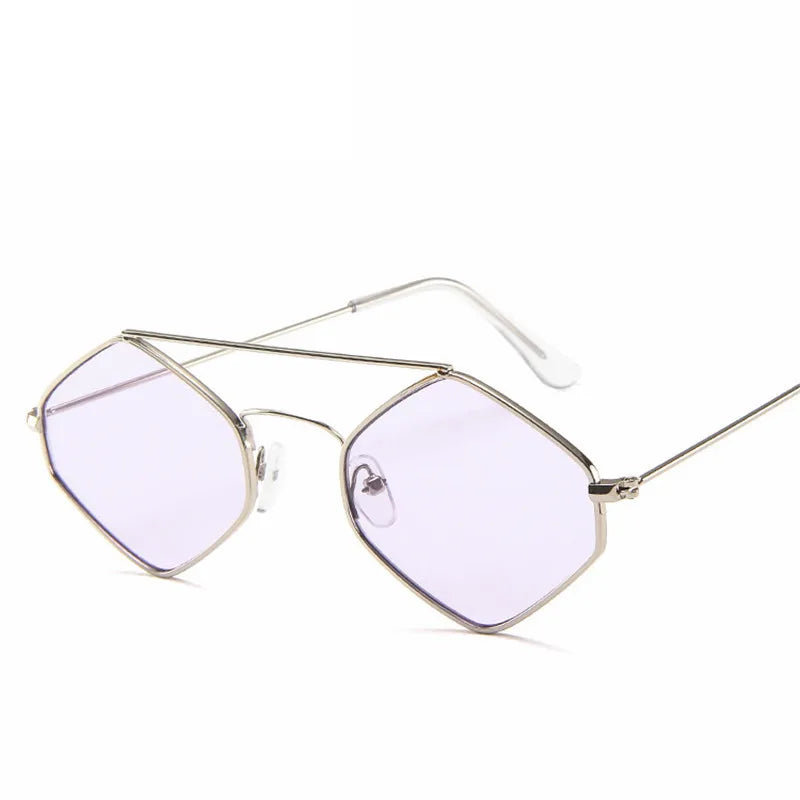 Óculos de sol vintage para mulheres, metal retrô, duplo feixe, óculos Wild Punk, óculos poligonais para o oceano, UV400, moda