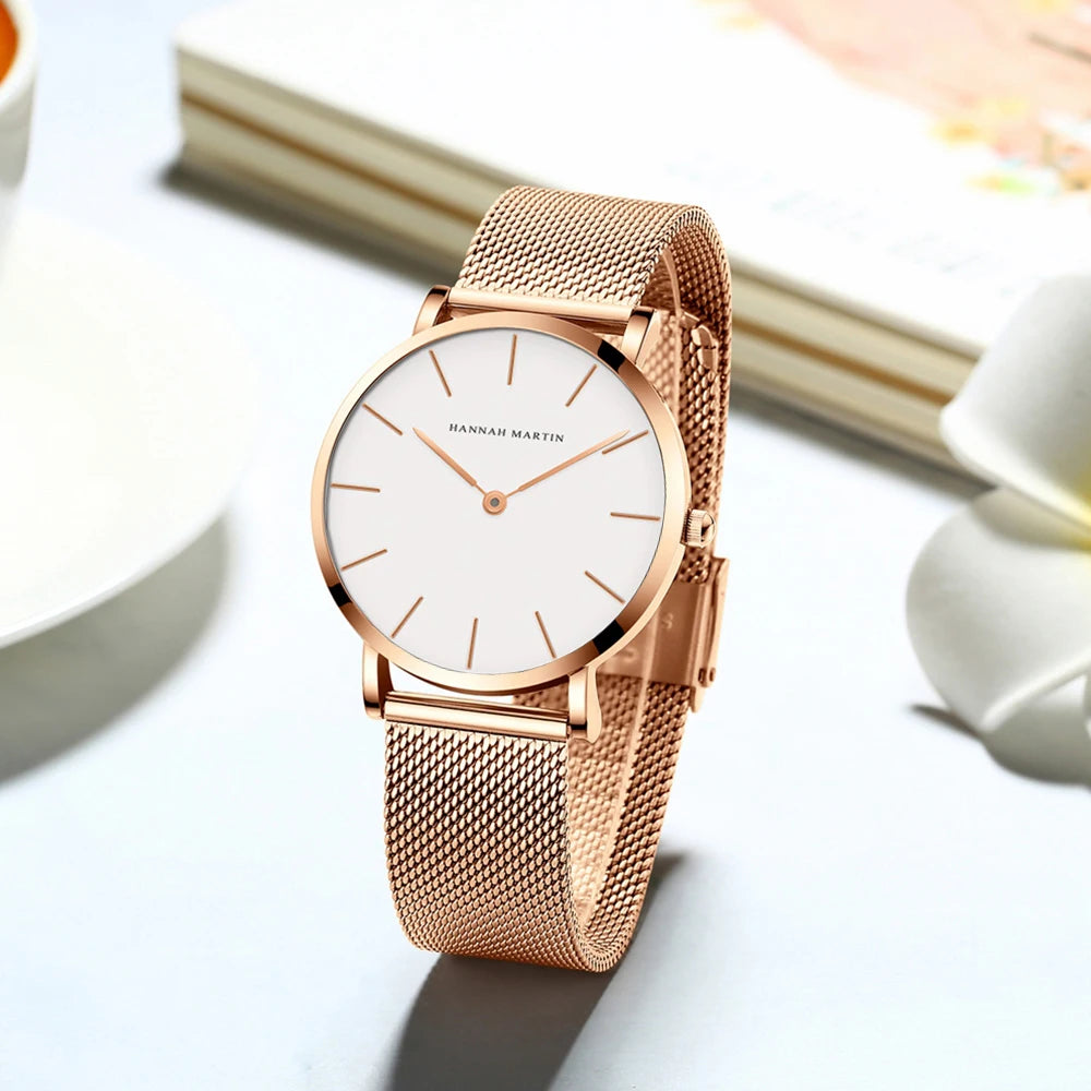 Relógio Minimalista Feminino Ouro Rosa 36mm
