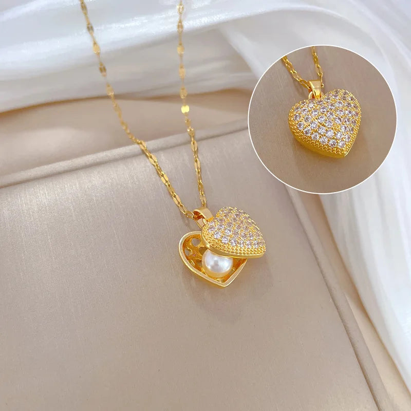 Colar Linda Top Coração de Pérola com Zircão Brilhante