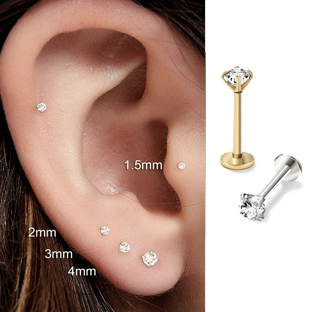 Brincos de Aço Inoxidável com Zircão 18K