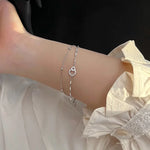 Pulseira de prata esterlina 925 com camada dupla, pulseira de zircônia brilhante para presente de joias da moda feminina